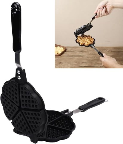 Luqeeg Mini Piastra per Waffle a Forma di Cuore, Love Breakfast, Padella per Waffle, 5 Mini Cuori, Riscaldamento Rapido Uniforme, Piccoli Elettrodomestici, Leggera per Falò