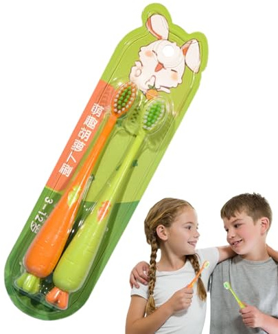 Spazzolini Da Denti Per Bambini - 2 Pezzi Spazzolini a Forma di Carota con Setole Morbide | Pulizia Manuale Denti e Gengive per Bambini da 3+ Anni, Ragazze, Uso Domestico e Viaggio