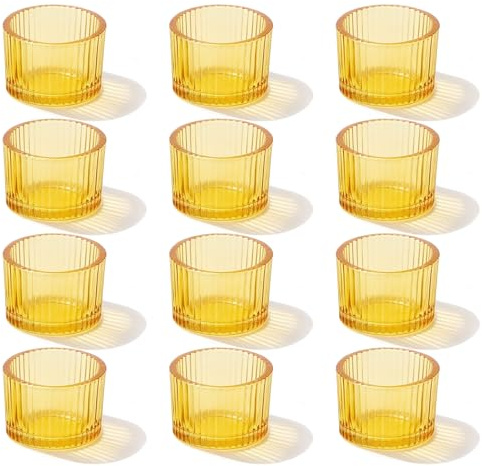 FUND AMLIGHT Lot de 12 photophores dorés, photophores en Verre pour la décoration de Table, Mariages, Noël et décoration intérieure