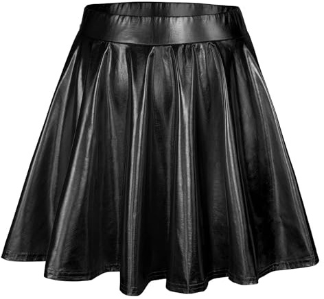 Falda de patinadora para mujer, plisada, lisa, de cintura alta, con purpurina, acampanada, plisada, acampanada, minifalda acampanada, Negro , S
