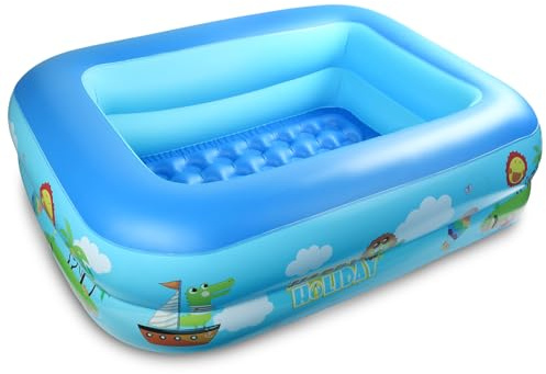 Piscina Gonfiabile, 108 x 84 x 30 CM Piscina Gonfiabile Bambini, Piscina per Bambini, Piscinas 2 Anelli, Piscina Baby Rettangolare, per Cortile, Giardino, Interno, Esterni