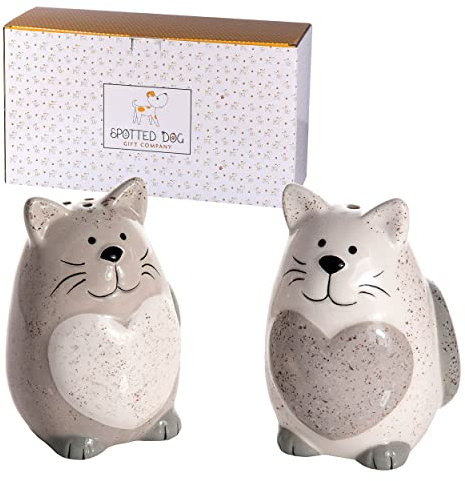 SPOTTED DOG GIFT COMPANY Salt and Pepper Set, Ceramic Novelty Salt and Pepper Shakers, Cute Cat Gifts