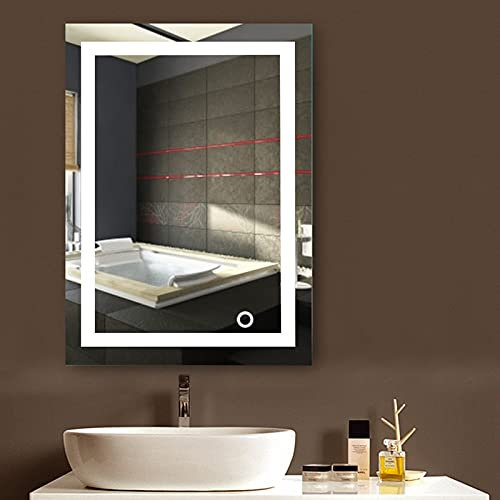 HUOLE Miroir Mural Rectangulaire LED de Salle de Bain,avec éclairage LED,Miroir Cosmétiques avec Commande par Effleurement/Anti-buée (50 * 70cm)