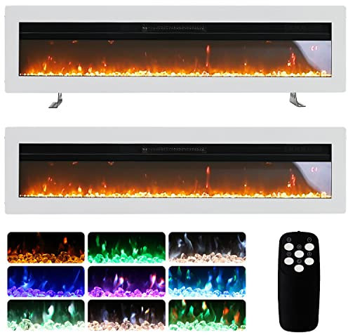 INMOZATA 102cm Electric Fire Recessed Wall Mounted Freestanding Electric Fireplace with Realistic LED Flame Effect, Adjustable Thermostat, Overheat Protection, 900W&1800W (102 cm/40 inch, White)