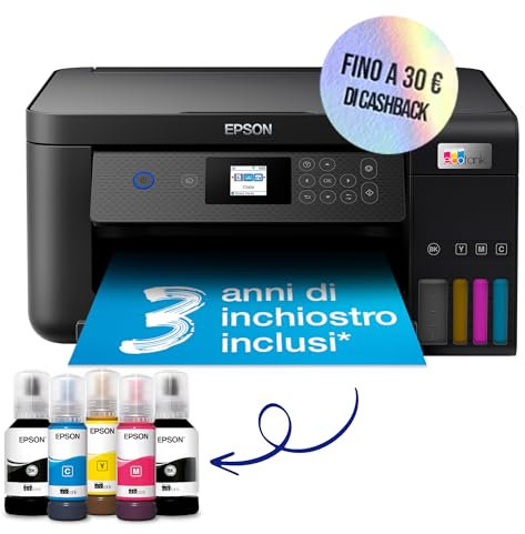 Epson EcoTank ET-2851 Stampante Multifunzione A4, Serbatoi Ricaricabili Alta Capacità, 5 Flaconi Inclusi pari a 14000pag B/N 5200pag Colore, Display LCD