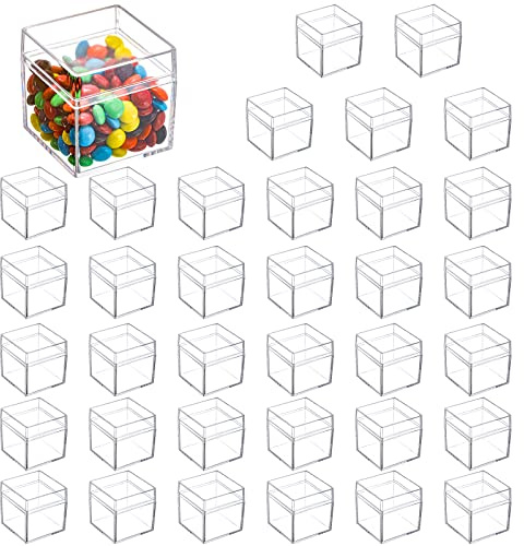 Okllen 36 Pack Acrylic Boxes with Lid, Clear Square Cubes Treat Gift Boxes Candy Storage Container for Candy, Little Trinkets, Jewelry, Party Favor, 2''x2''x2''/5x5x5CM