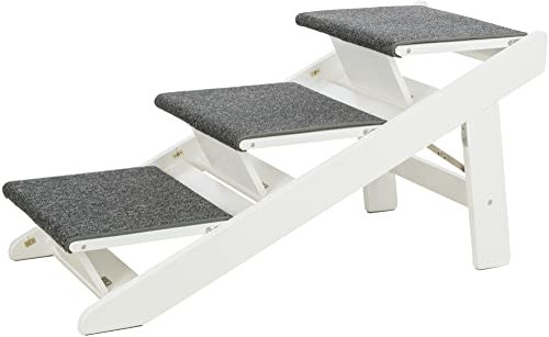 TRIXIE zusammenklappbare und gelenkschonende Rampe für Hunde und Katzen, Rampe MIT AUSKLAPPBARE Stufen, MDF, 44 × 46 × 106 cm, WEIß bis zu 70 kg belastbar - 39462