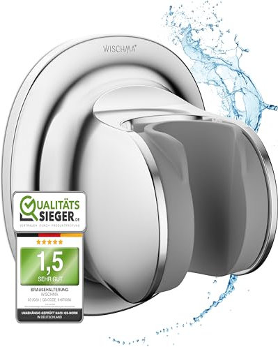 WISCHMA Brausehalterung - Duschkopfhalterung - ohne Bohren - chrom - Halterung für Handbrause - Wandhalterung für Standardduschschlauch - Brauseschlauch - Bad Zubehör