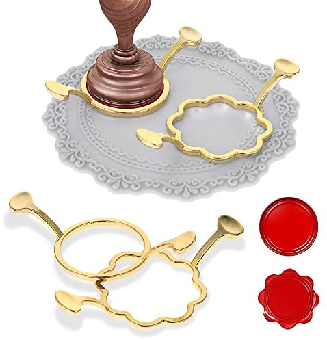 Cobee Siegelwachs Stempel Set für 2,5 cm Wachs Siegel, 2 Stück Runde/Blumenförmige Formen Mit Silikon Matte für Geschenkverpackung (Rund, Blume)