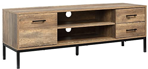 HOMCOM Mueble TV banco TV de madera para televisores de hasta 50 con armario 2 cajones 2 hornacinas 2 prensaestopas para salón comedor dormitorio, 132 x 39 x 45,5 cm marrón negro