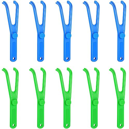 Cisixin 10 Stück Zähne Zahnseide Halter, Austauschbare Zahnseide Stand Y-förmig Flossmate Zahnseidehalter für Erwachsene Kid Zähne Clearing, Blau, Grün