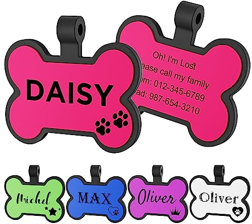 Medagliette per cani silenziose in silicone con incisione per animali domestici, personalizzate, insonorizzate, con icone carine, targhette personalizzate per cani per gatti, cuccioli, gattini, ossa