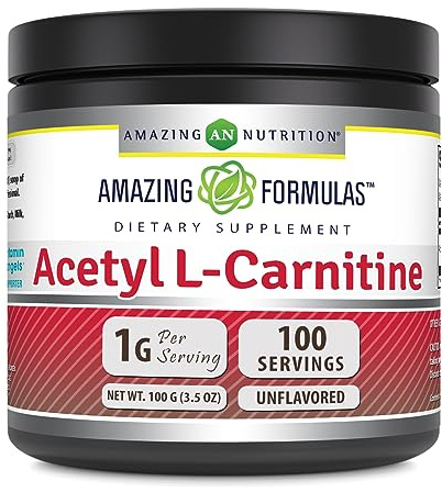 Amazing Formulas Acetyl L-Carnitine 100 Grams (3.5 Oz) Powder Supplement | 100 Servings | Non-GMO | Gluten Free | Made in USA