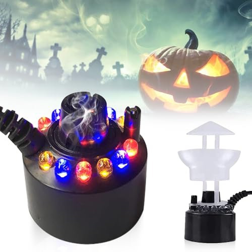 yotutun Ultraschall Vernebler, 12 LED Ultraschall Nebelmaschine Mini Nebelerzeuger mit Spritzschutz Luftbefeuchter Nebel Nebelmaschine Zerstäuber für Halloween Pumpkin, Hexentopf, Springbrunnen Teich