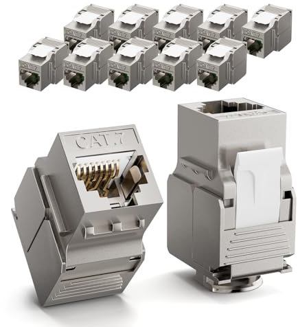 LEENUE RJ45 Keystone Jack Cat7 Lot de 12, 10 Gbit/ 600mhz, Plaqué Or Keystone Modul for Cat7 Cat6a Cat6 Cânle de Pose, RJ45 Mâle, Câble De Raccordement Réseau et Ethernet Patch Pane, Prise Réseau