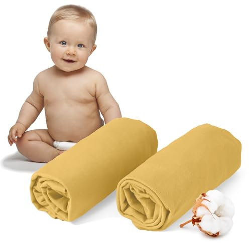 Dreamzie - 2er-Set Spannbettlaken 40x80 cm - Oeko-Tex Zertifiziert, 100% Baumwolle, atmungsaktives Spannbetttuch Jersey Baby, 150 g/m² - Gelb