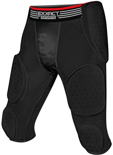 Exxact Sports Battle 7-Pad Adult Football Girdle for Men with Cup Pocket, Lightweight Padded Compression Shorts with Integrated Ultra Flex Pads, Men's Girdle Football (Black, AS)