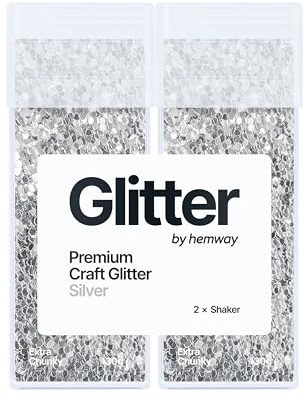 Hemway Craft Glitter Shaker Silver 130g x2 Pack Extra Chunky | for Resin & Epoxy Crafts, Christmas Art Supplies, Nail, Body, Face, Eye, Festival, Crafting, Slime, Sparkle