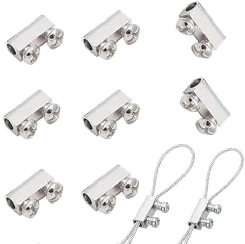 8 Pieces Wire Rope Grips,Wire Rope Clips for 1-2 mm Diameter,Wire Rope and Cable Wire Rope Clamp with End Screw Stopper I Shaped Wire Rope Lock,Aluminum Crimping Loop Sleeve Replacement wire rope