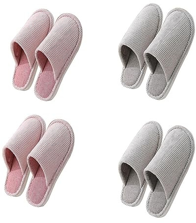 CYlovinho Womens House Slippers,4 Pairs Guest Home Slippers Closed Toe, Non Slip Washable Winter Warm Home Shoes for Travel,Bride,Guest,Bedroom,Hotel