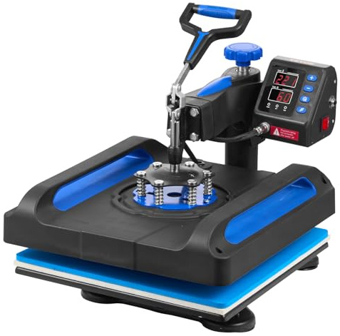 VEVOR Pressa di Calore, Riscaldamento Rapido, Oscillante Sublimazione Digitale, per Maglietta Stampante Trasferimento in Vinile, Superficie Antiscottatura, Borsa, Striscione, Cuscino, Blu 38 x 38 cm