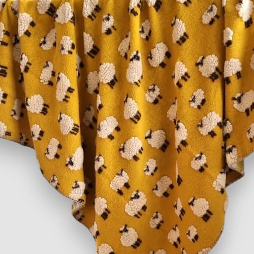 Generico Coperta Tirolese in Lana Cotta, Motivo Pecorelle, 150x170 cm, senape per Salotto e Letto, Regalo di Natale