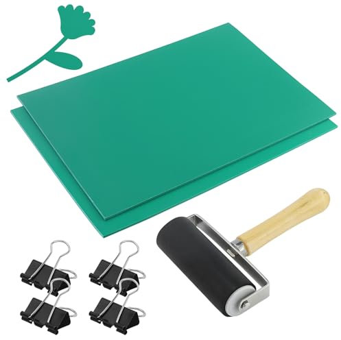 2 Stück Weichgummi Linoldruck Platte Briefmarkierungs A4 Linolplatten Linoldruck Platte mit Rolle Gummi Blöcke Linolschnitt Platten für Druckgrafiken Kunsthandwerk DIY, Stempel Selber Machen