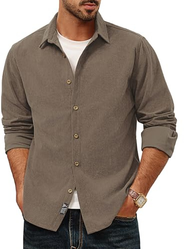 PJ PAUL JONES Men's Long Sleeve Shirt Casual Corduroy Button Down Shirts