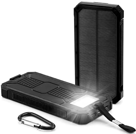 20000 mAh Solar Power Bank Caricatore solare portatile con 2 porte USB, 1 porta di tipo C LED luce caricatore solare