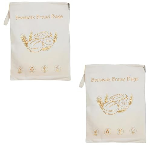 Bolsa de pan de algodón y cera de abeja con cremallera ancha, bolsas de pan reutilizables grandes con cremallera para masa madre y pan casero, forro de cera de abeja de algodón natural apto para