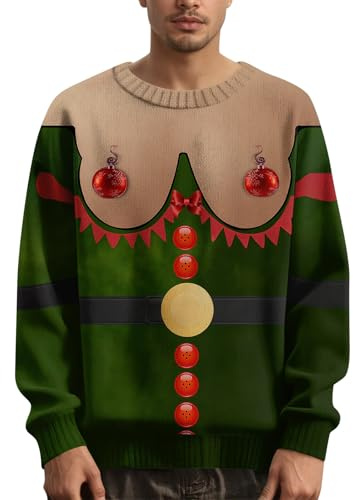 Jersey Navidad Familia Jersey Navidad Hombre Oversize Lana Unisex Jumper Ugly Feo Reno Punto Gracioso Talla Grande Pareja Regalo Christmas Sweater Suéter Black Friday 2025 Ropa 2#verde oscuro L