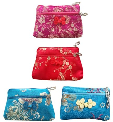 HEALEEP Pochette en Soie pour Bijoux Paquet de Rangement Chinois Traditionnel Fermeture Éclair, Compact et Délicat, pour Cadeau, Voyage ou Usage Festif