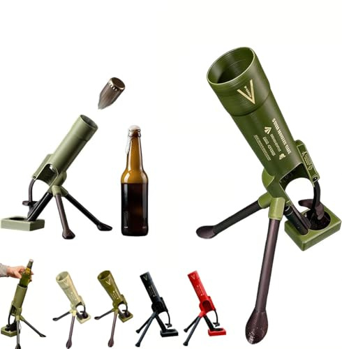 Beer Bottle Mortar Bottle Opener, 51mm Mortar Beer Bottle Opener, Funny Heavy-Duty Tactical Cap Launcher Hands-Free Push Down Bottles Opener for Beer Launcher, Home Party Bar Desk Decor (A)