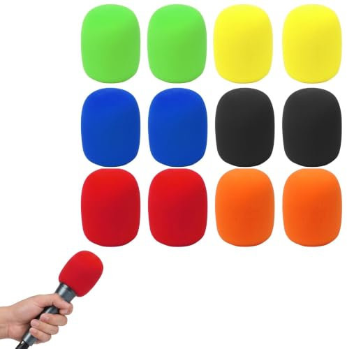 Esponja Micrófono, 12Pcs Antiviento de Micrófono con Elasticidad, 6 Colores