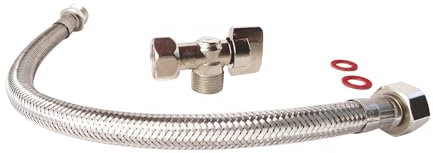 SOMATHERM FOR YOU - Kit di collegamento WC completo di rubinetto WC 1/4 torre quadrata nichel 12/17 (3/8 ''), un flessibile M12 / 17 (3/8 '') -F12 / 17 (3/8 ' '), due giunti. Installazione facile.