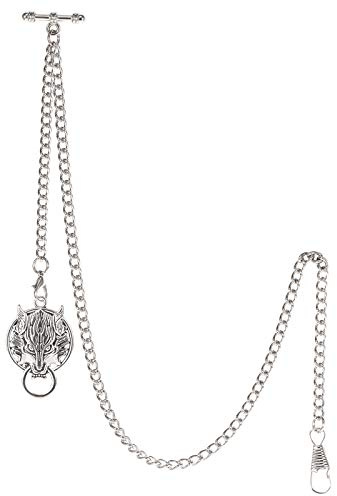 TREEWETO Albert Montre de poche pour homme avec 2 crochets Motif loup antique, Argenté., Antique