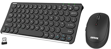 Arteck 2.4G Wireless Keyboard and Mouse Combo Ultra Compact Slim Stainless Full Size Keyboard and Ergonomic Mouse for Computer/Desktop/PC/Laptop and Windows 11/10/8 Build in Rechargeable Battery