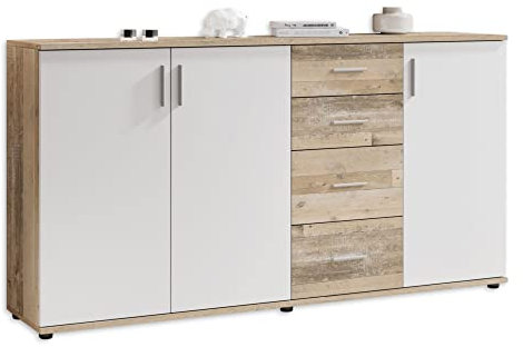 BOBBY Kommode in Old Style Optik, Weiß - Modernes Sideboard mit viel Stauraum für Ihren Wohnbereich - 160 x 82 x 35 cm (B/H/T)