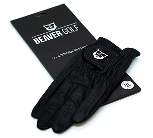 BEAVER GOLF Herren Golf Handschuh Schwarz - Premium Cabretta-Leder - Nachhaltig - Handarbeit (ML, Links (Rechtshänder))