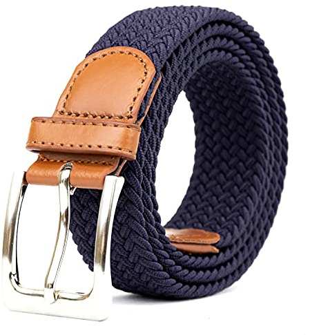 Woodland Leathers Elastic Braided Belt, Unisex Men Women Casual Stretch Woven Belt (Navy, Medium-Large)