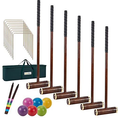 SpexDarxs Jeu de Croquet pour 6 Joueurs, 88,9 cm avec maillets en Bois de qualité supérieure, balles colorées, guichets, piquets, Sac de Transport, Jeux Classiques en Plein air pour Adolescents,