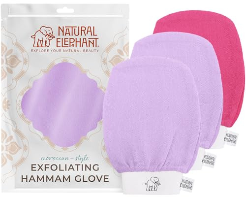 Natural Elephant Exfoliating Hammam Glove (2 Purple and 1 Pink (Pack of 3))