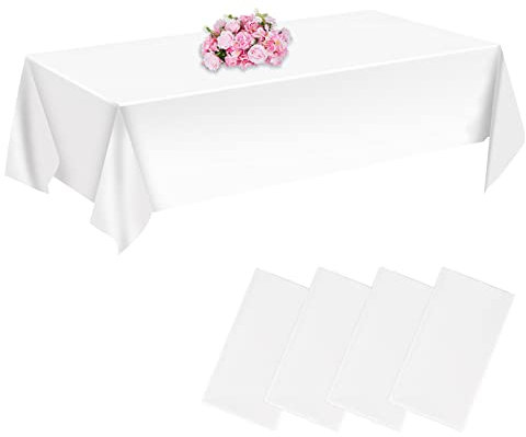 CHEPULA Einweg Tischdecke Weiß, [4 Stück] Wasserdicht Geburtstag Tischdecken, Rechteckig Tischtuch Geeignet für Hochzeit, Party, Kindergeburtstag, Weihnachten, 137 x 274 cm, Weiss
