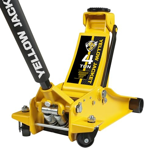YELLOW JACKET Low Profile Floor Jack with Dual Pumps Quickly Lift Hydraulic Car Jack with Pad, 4 Ton (8,800 lb) Capacity
