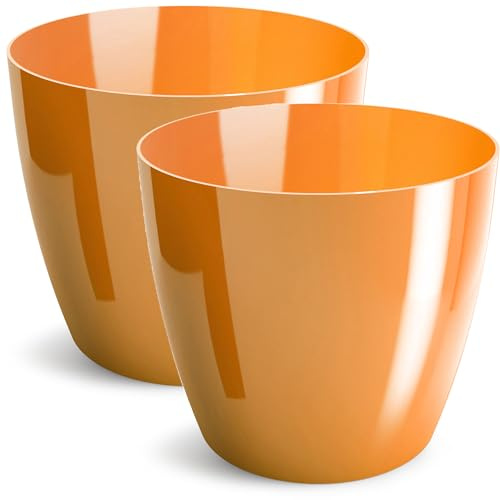 PECZEKO Pot de Fleurs Brillant, Pot de Plantes en Plastique, Pot décoratif pour Grandes et Petites Plantes, Lot de 2 Pots de Fleurs, Pots de Fleurs, Pots à Herbes, (Lot de 2) Orange, ø 18 cm