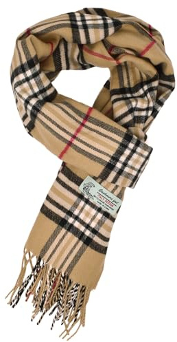 Glory Max Unisex Classic Tartan Plaid Winter Scarf Soft Cashmere Feel 72x12 (Beige)