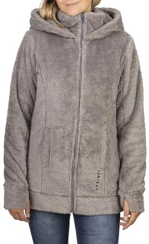 DENIMFY Fleecejacke Damen mit Kapuze DFMila Teddyfleece Kapuzenjacke Winterjacke Übergangsjacke, Größe:L, Farben:Asphalt Grey
