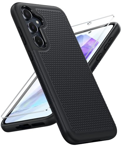 FNTCASE for Samsung A55 5G Phone Case: Dual Layer Shockproof Drop Protection Galaxy - 360 Military Grade Protective Mobile Cover Rugged Matte Heavy Duty Slim TPU Aesthetic Black