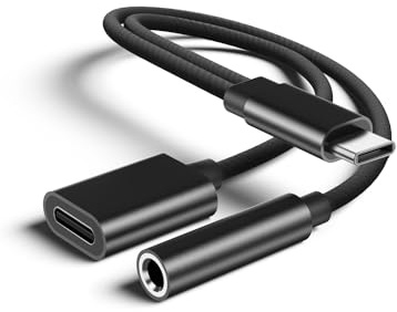 Adaptateur Casque USB C vers Jack 3.5mm [2 en 1] Type C vers 3.5 mm Aux Audio Charge Adaptateur, Câble Casque Chargeur Tressé Convertisseur Compatible avec Samsung Galaxy S23/S24+/S22/S21/Hua wei P40