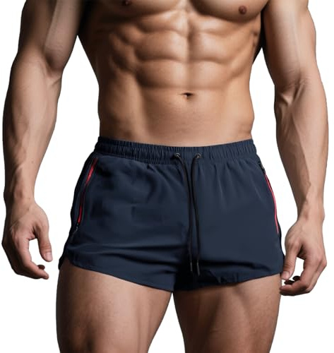Muscle Cmdr Pantalon Court de Sport pour Homme,Séchage Rapide, Respirant avec Poches Zippée,Short d'Été,Course en Plein air,La Musculation Gym Faire des Exercices Short Bleu L